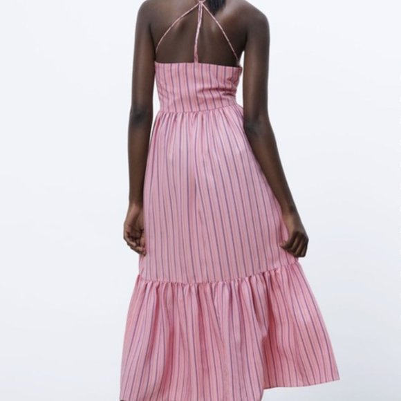 Zara Dresses Zara Striped Midi Dress In Pink Poshmark